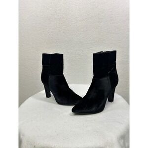 Star Collection Velvet Ankle Boots Womens 38 Black Embossed Pointed Toe Stiletto